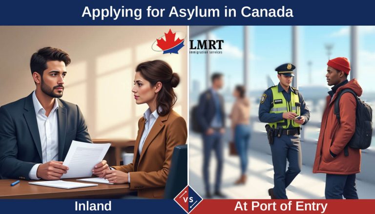 Applying for Asylum in Canada (inland vs at port of entry): A Side-by-Side Comparison Two images side-by-side showing different ways to apply for asylum in Canada: inland and at a port of entry
